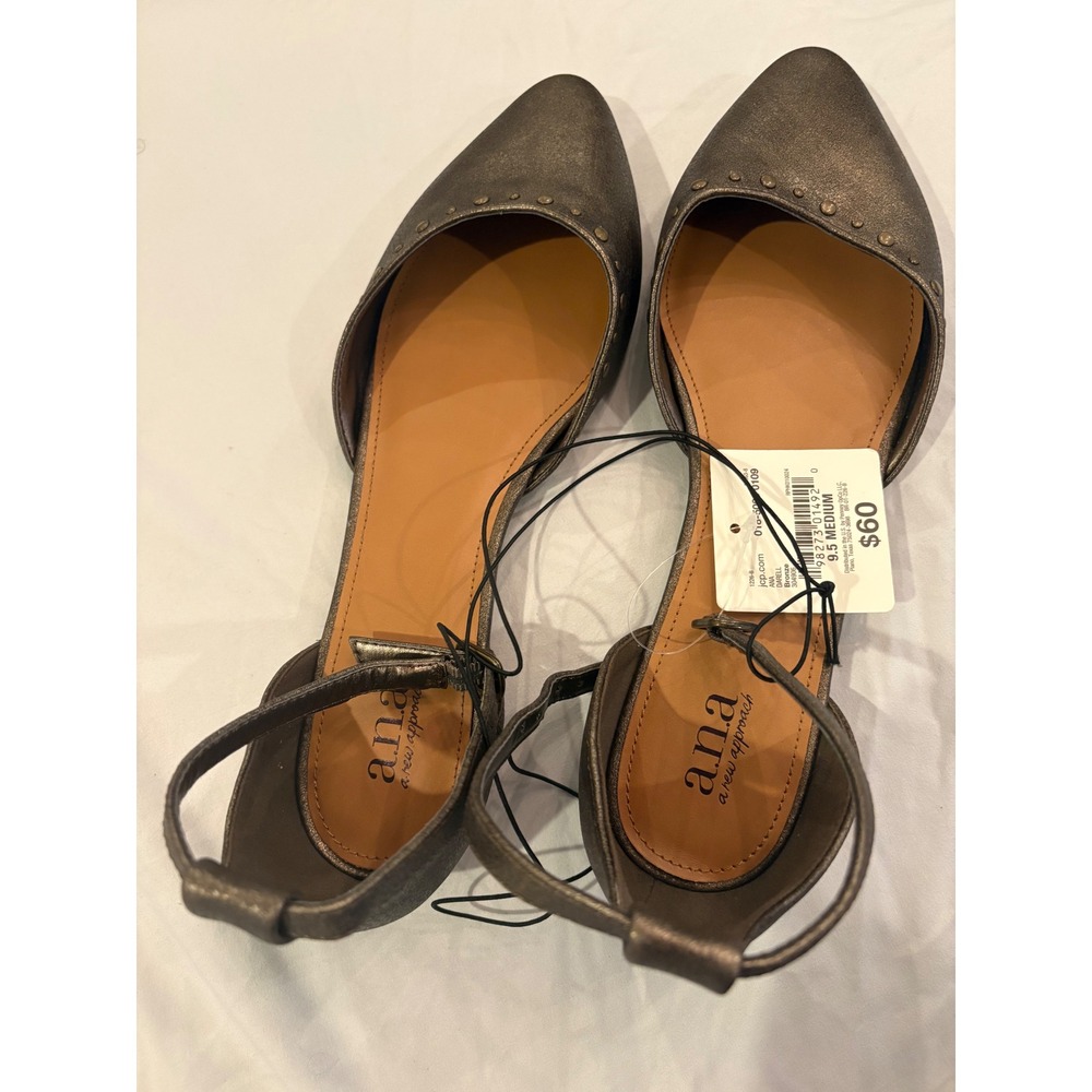 a.n.a A New Approach Darell Bronze Metallic Studded Ankle Strap Flats 9.5 M